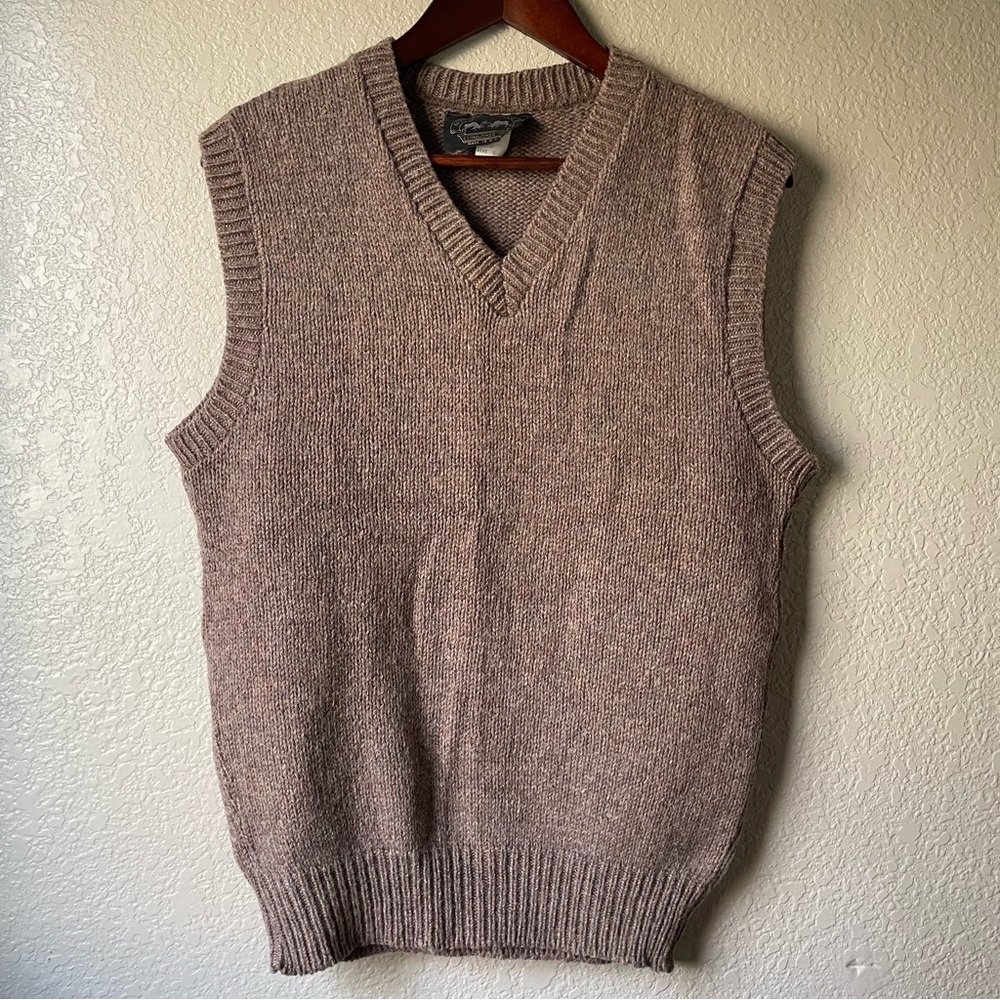 Northern Isles Mens XL Brown Wool V Neck Sweater Vest Grandpa Vintage Boho USA